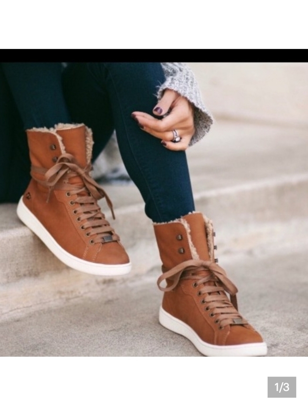 UGG Tan Lace-Up Faux Shearling High-Top Boots Womens 7.5 New